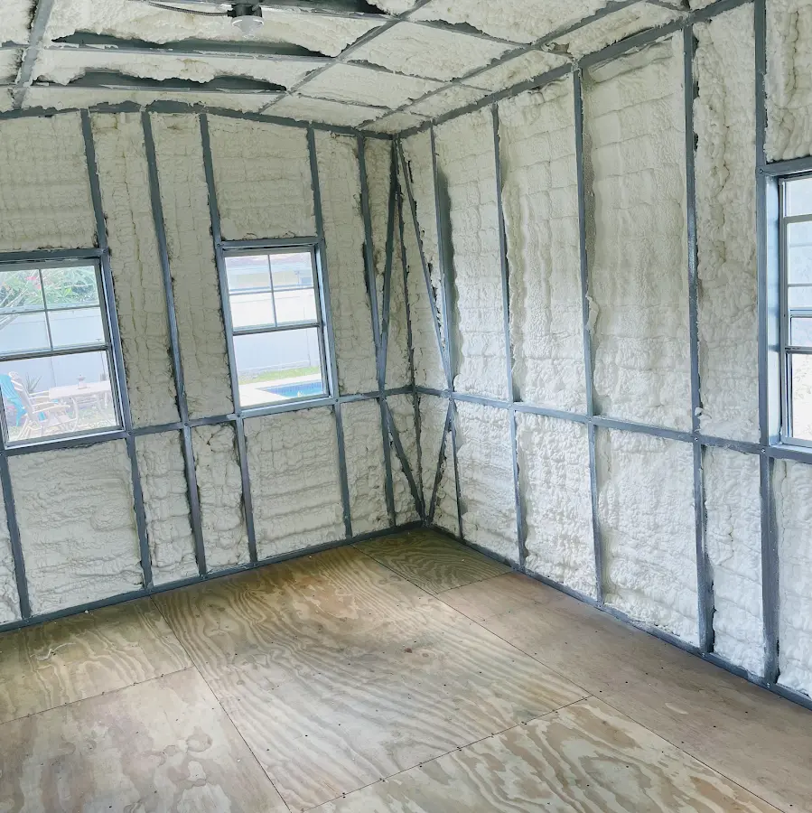 Closed-cell spray foam insulation applied to wall cavities in a residential project in Bloomingdale